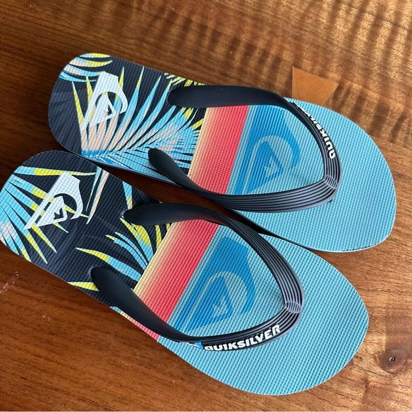 Quiksilver Kids Flip Flops. Blue/Black/Orange/Yellow. Size Big Kid 4/5. - Picture 4 of 9